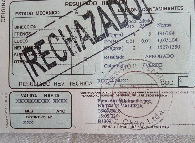 Revisión técnica rechazada por frenos