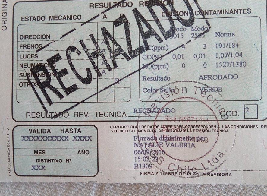 Revisión técnica rechazada